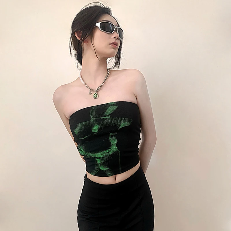 Топ женский в стиле панк черный укороченный топ готическом облегающий пикантный