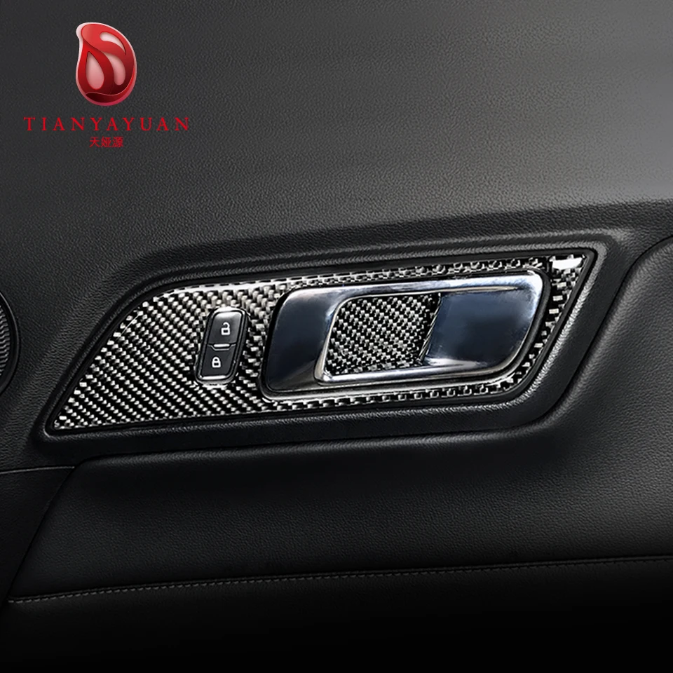 Для Ford Mustang углеродное волокно внутренние дверные ручки чаши декоративное