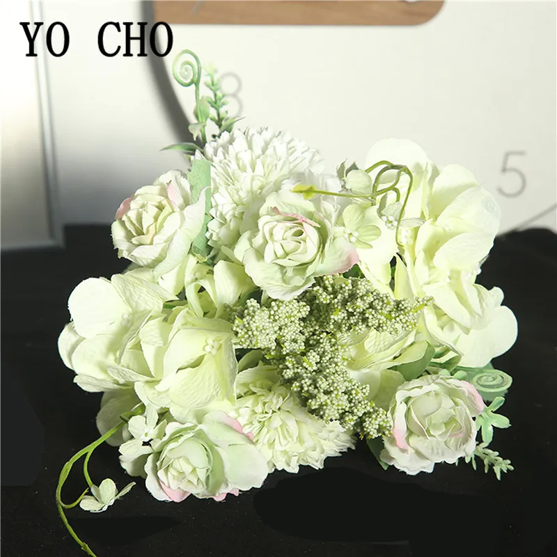 Смешанные искусственные розы шелковые цветки гортензии помпоны для свадьбы