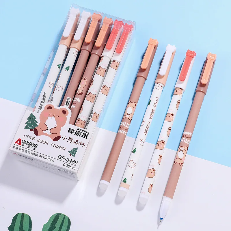 

12Pcs Kawaii Cartoon Erasable Black Blue Ink Gel Pen Cute Deer Cat Starry Pens Stationery Gift Office School Writing Supplies