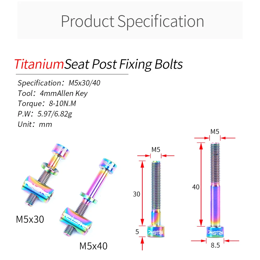 2 шт. фиксированные болты для велосипедных сидений TC4 титановый сплав M5 * 30/40 мм MTB