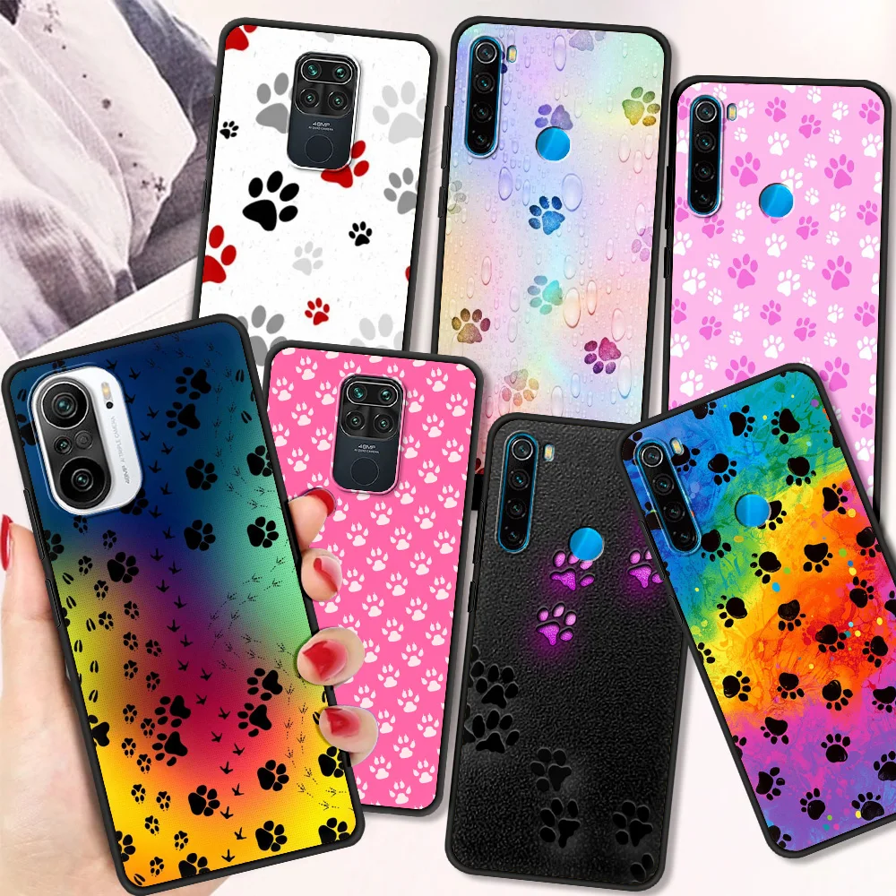 

Paws Dog Cat Funda Shockproof Case For Redmi Note 10 9 9s 8 8T 7 Pro Black Soft Cover For Redmi 9A 9C 8 8A Shell Silicon Bag TPU