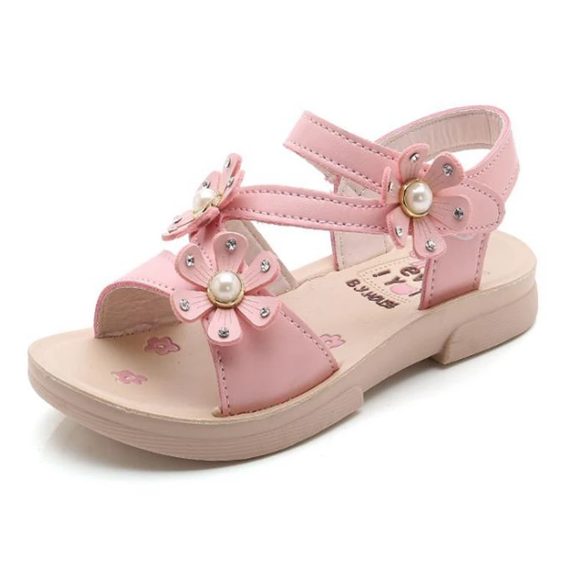 Сандалии из натуральной кожи для девочек босоножки принцессы с цветами обувь