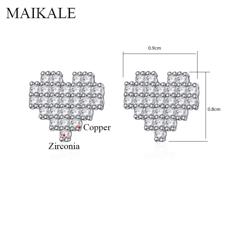 Женские серьги гвоздики в форме сердца MAIKALE золотистые и Серебристые маленькие с