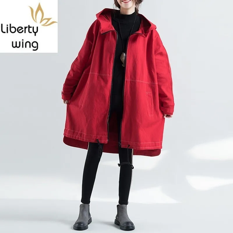 Тренч женский зимний из денима на молнии с капюшоном | Женская одежда