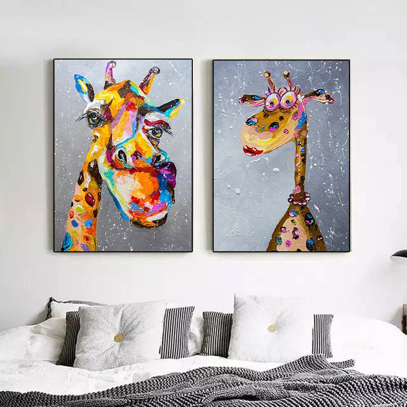Граффити Искусство Животные Холст Картина Смешные Жирафы семейный плакат принты
