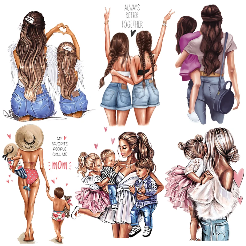 

Fashion mom and Son daughter Stripes Iron on Patches Heat-sensitive Appliques Thermo Stickers on Clothes Iron-on Transfers Tops