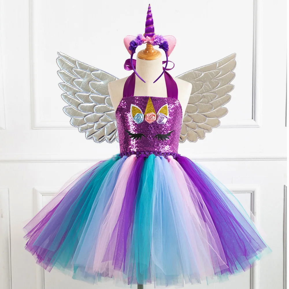 

2020 New Sequined Unicorn Princess Dress for Baby Girl Flower Elegant Girls Dresses Party Christmas Dress Kids Dresses for Girls
