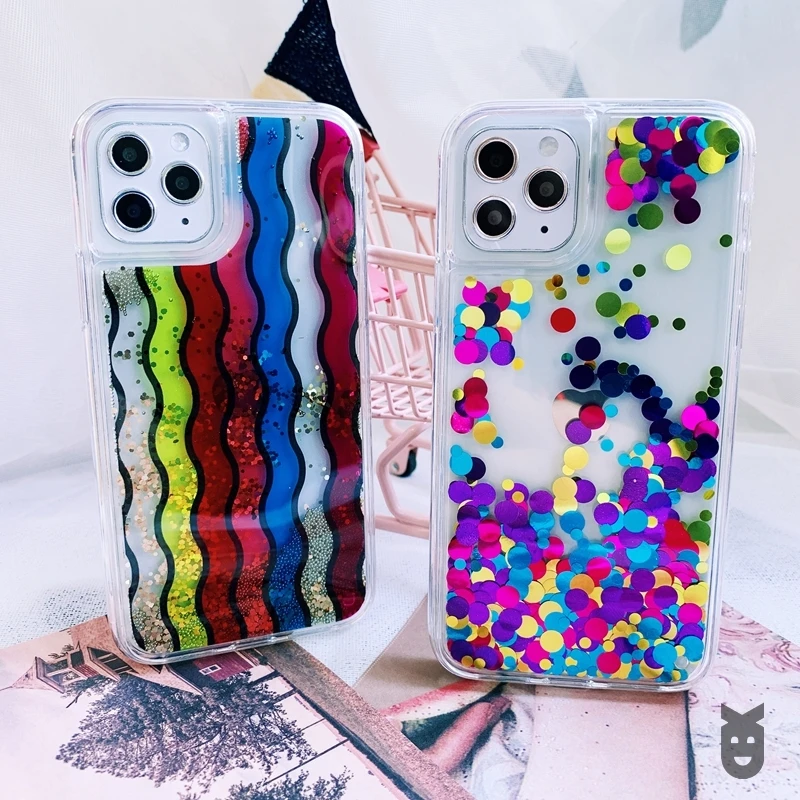 С радугой в горох с блестками quicksand чехол для iphone 11 11Pro макс iPhone X XR XS 7 8 датчиком