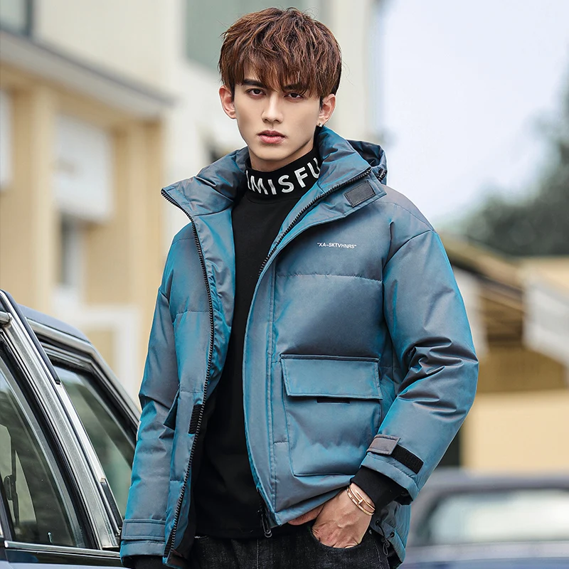 

Men parka Winter Gradient Cotton Men's National Shiny Reflective Down Jacket Jacket Couple Bread Cotton Winter Coat