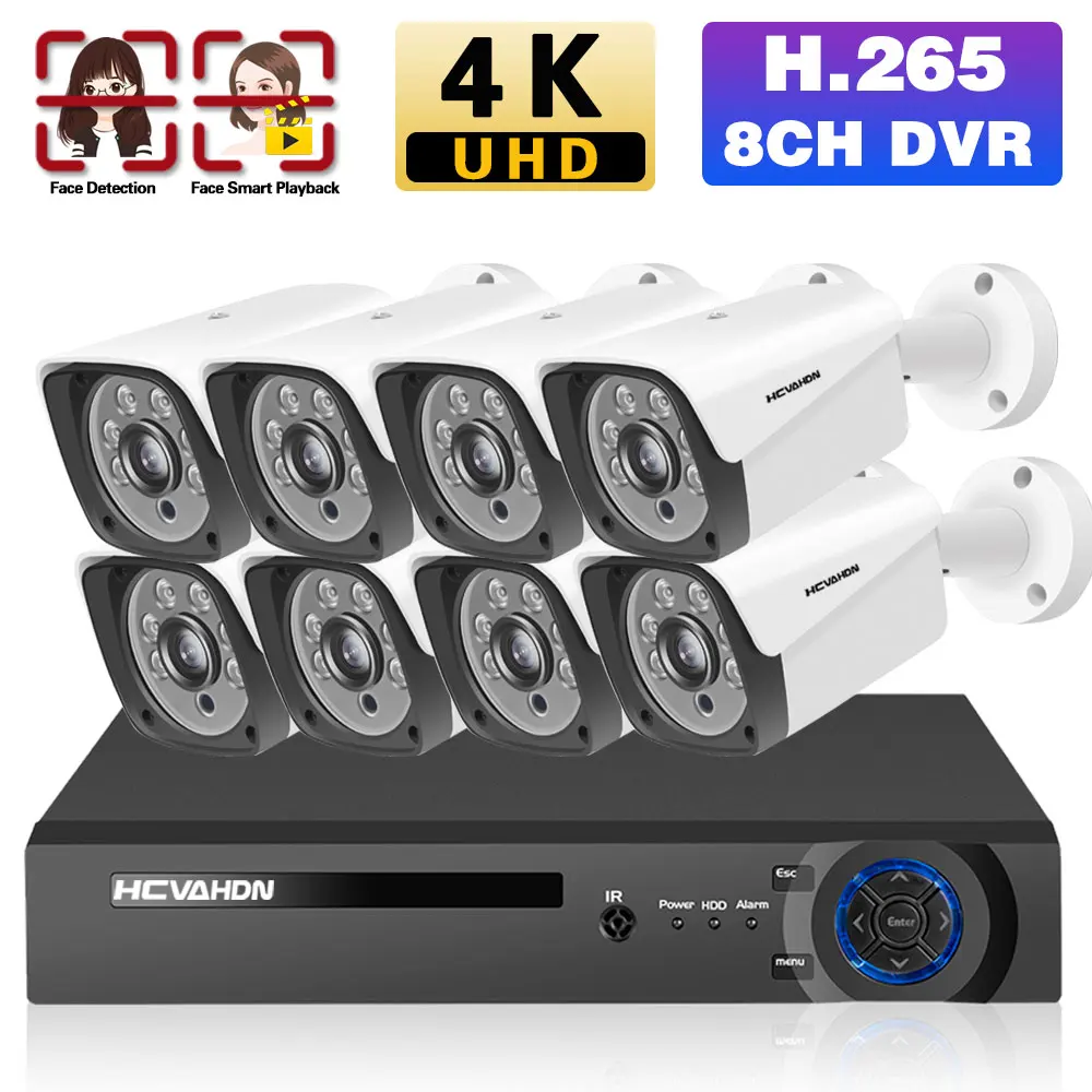 

8CH 4K AHD DVR Kit Face Detection 8MP AHD CCTV Camera System Set Outdoor Waterproof Bullet Camera Security Surveillance Kit 4CH