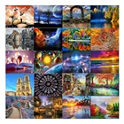 LZAIQIZG полноразмернаякруглая алмазная живопись, мост, лес, пейзаж, картина Стразы, алмазная вышивка, Декор для дома