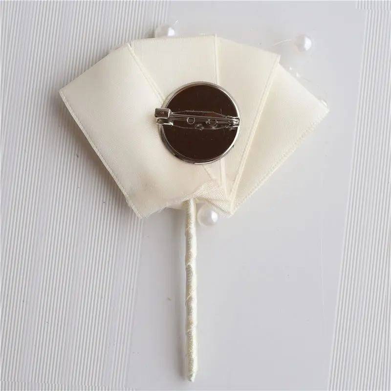 European Wedding Groom Boutonniere Pearl Corsage Customizable Ivory Ribbon Rose Ceremony Flower Man Suit Lapel Pin Brooch X994-J | Свадьбы и