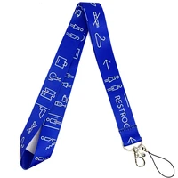 warning sign fashion cool blue lanyard for keys neck straps id badge holder keycord mobile phone strap diy hang rope webbing