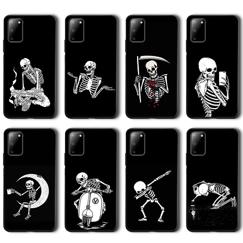 

Cute Funny Skull Case for Samsung Galaxy A51 A50 A71 S20 A70 S10 S9 S8 S7 S10e Note 20 10 9 Plus Ultra Edge Black Silicone Funda