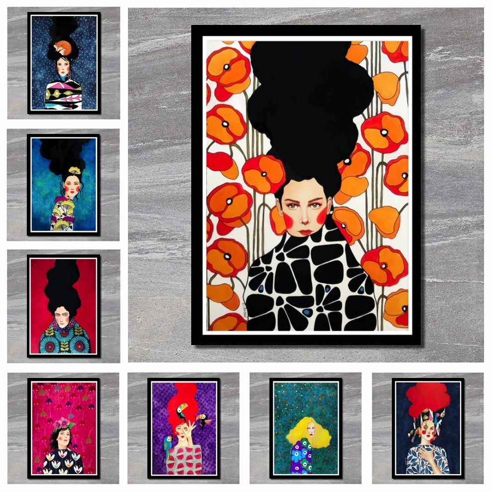 Наклейки на стену с изображением девушки цветов птицы | Дом и сад