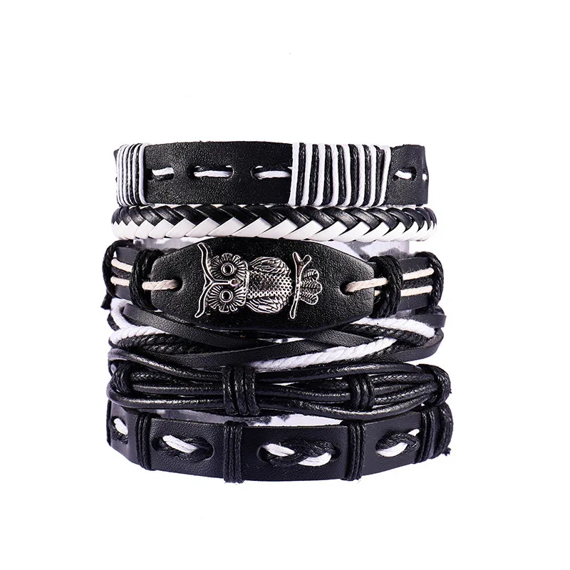 

European and American popular owl retro punk multi-layer set men's bracelet for women leather bracelet for men Accessories gifts