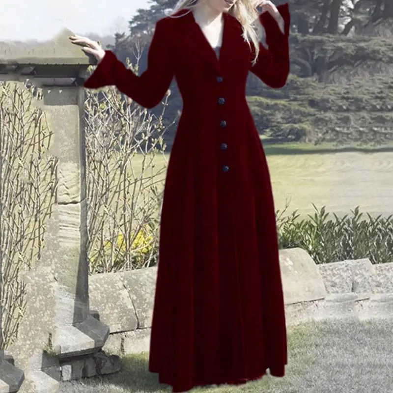 Женское винтажное длинное платье Goth темно красное вечернее на пуговицах в стиле
