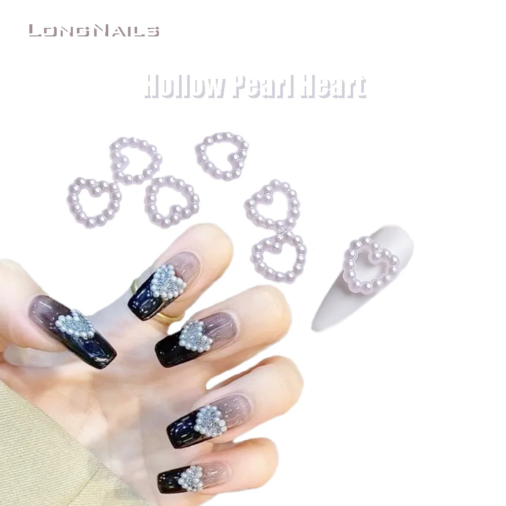 

100pcs Japanese Hollow Heart Pearl Nail Ornaments Gradient Pink Purple Green Decorations Lady Nail Hollow Heart Accessories ZN89