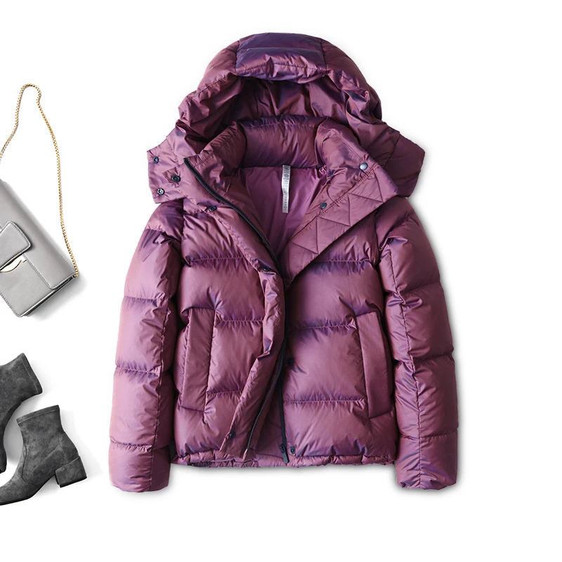 

SHUCHAN 90% белый гусиный пух 2021 зимняя новая женская куртка пальто 200 г-250 г на молнии с капюшоном и карманами Толстая широкая талия