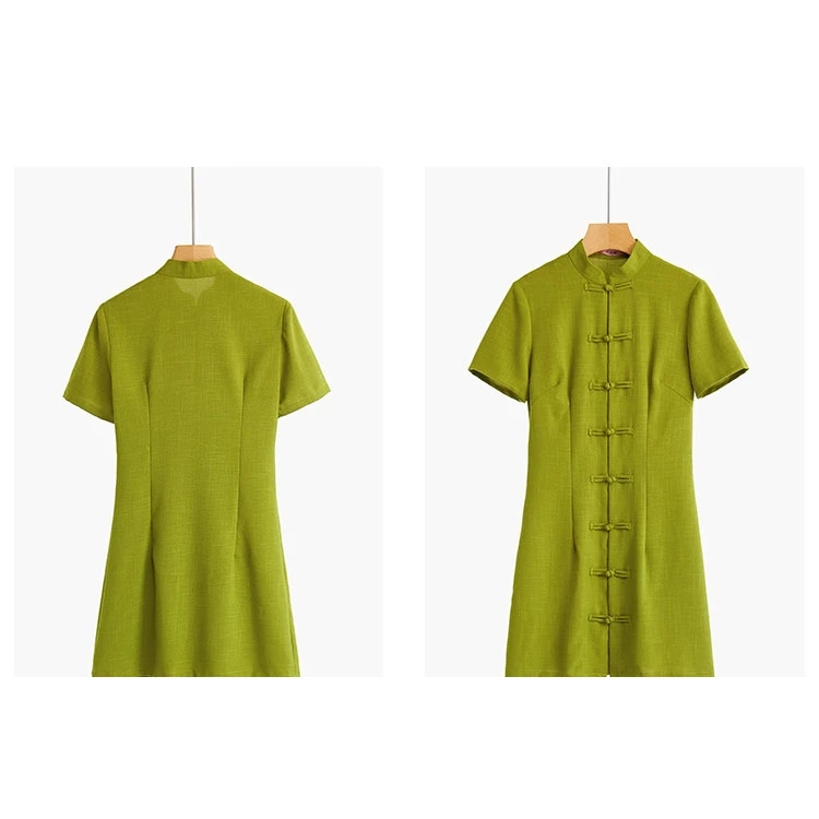 

Avocado Green Improved Fresh and Thin Cheongsam Summer New Lady Chinese Style Black Dress Qipao Chinese Dress
