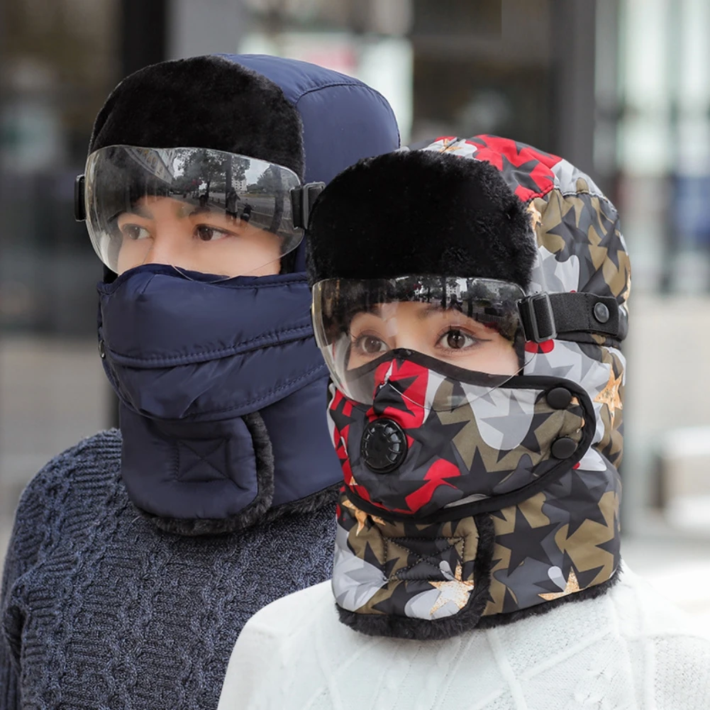 

Winter Coldproof Bomber Hat With Anti Fuzzy Glasses Unisex Warm Windproof Full Face Cover For Hiking Fishing Skiing