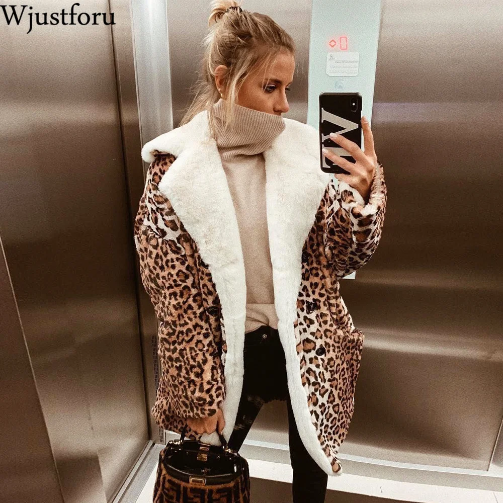 Женское пальто с леопардовым принтом Wjustforu повседневное Элегантное длинное