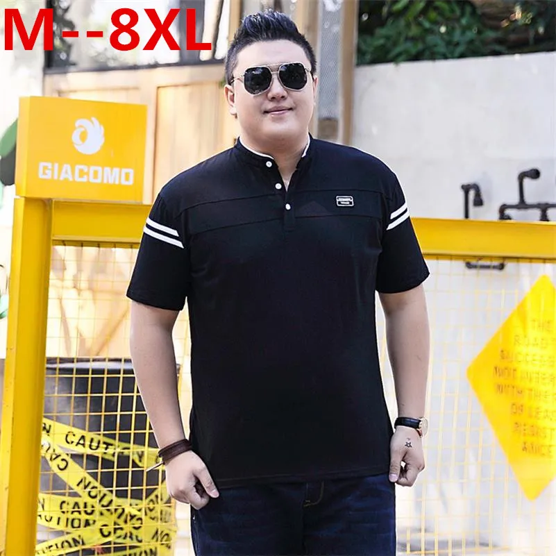 Мужская хлопковая футболка с воротником мандарина 10XL 8XL 6XL новая брендовая одежда