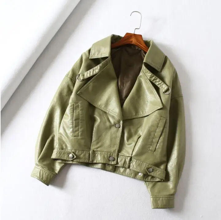 

NEW Women Batwing Faux Leather Jacket Vintage Biker Coat Short Faux Leather Zipper Jacket Red Jacket Spring Street Leather Coat