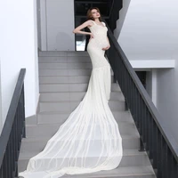 lace maternity dresses for photo shoot shoulder strap 2 meters long train photography props pregnant dress baby shower robe