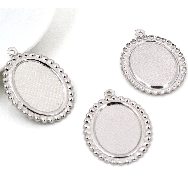 10pcs 13X18/18x25mm Inner Size Stainless Steel Material Simple Style Cabochon Base Cameo Setting Pendant Tray