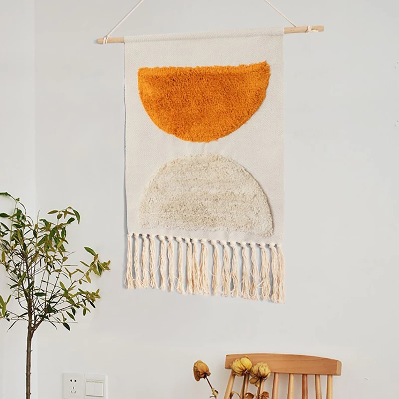 

1pc Bohemian Cotton Linen Tapestry with Tassel Handmade Nodic Style Home Decor Geometric Hanging Tapestry Decor Wall Door