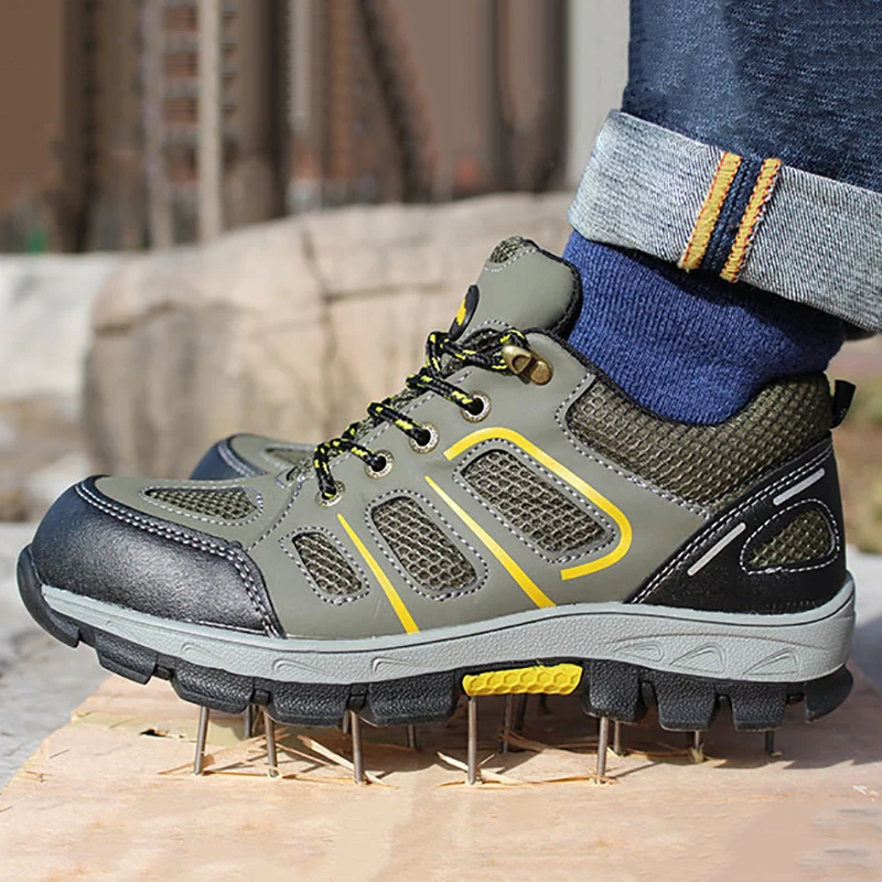 Мужская защитная обувь размера плюс кожаная стальная конструкция уличная