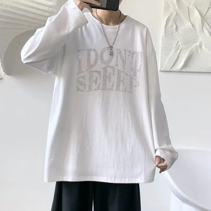 cotton hot drill long sleeve t shirt mens fashion brand hong kong style 2021 spring and autumn loose trend versatile free global shipping