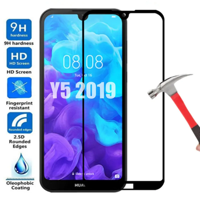 

2pcs 9D Tempered Glass For Huawei Y5 2019 Phone Screen Protector on Huawei y5 2019 Y52019 huawey Full Cover Protective Glass