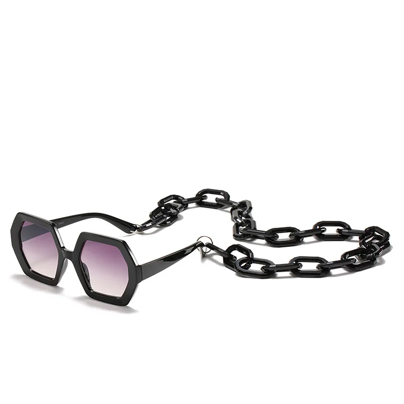 

BAC CLA 2020 Fashion Oversized Polygon Sunglasses Women Brand Designer Chain Sun Glasses Female Color Shades Come with Chain