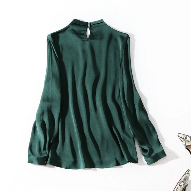 Блузка из натурального шелка женские топы зеленые блузки рубашки с длинным