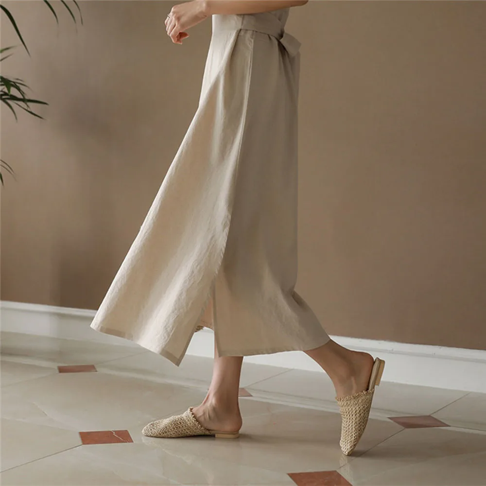 

2021 Fashion Temperament Japan Korea Style Summer Women's Dress Casual Simple Thin Elegant High Waist Round Neck Summer