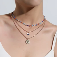 new multi layer devils eye pendant necklace for women fashion exaggerated trend eye bead chain choker necklace clavicle chain