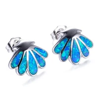 fashion seashell design imitation fire opal geometric stud earrings for women accessories bohemian statement jewelry girl gift