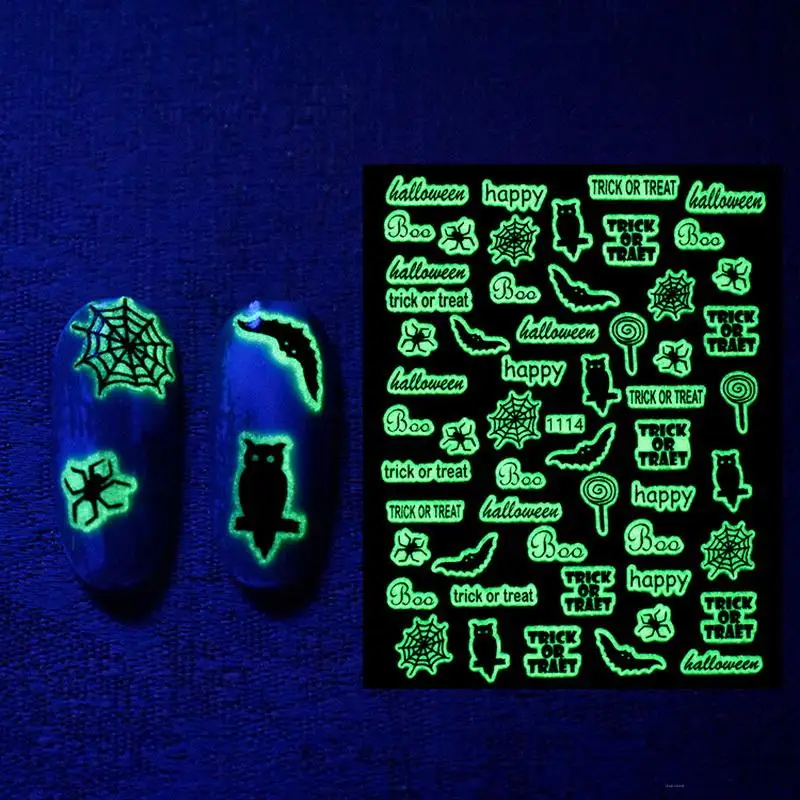 

Набор декоративных наклеек для Хэллоуина, светящиеся мини-наклейки для ногтей на Хэллоуин, 3D наклейки для ногтей, черные светящиеся наклейк...