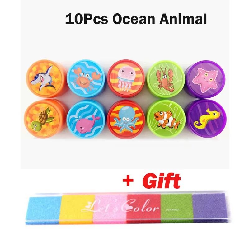 10 Ocean Animalx1Ink 1 комплект пластиковый прекрасный смайлик Животное штамп с номером игрушка для DIY Декор альбом для вырезок карточки с буквами бумага подарочная игрушка - Цвет: 10 Ocean Animalx1Ink