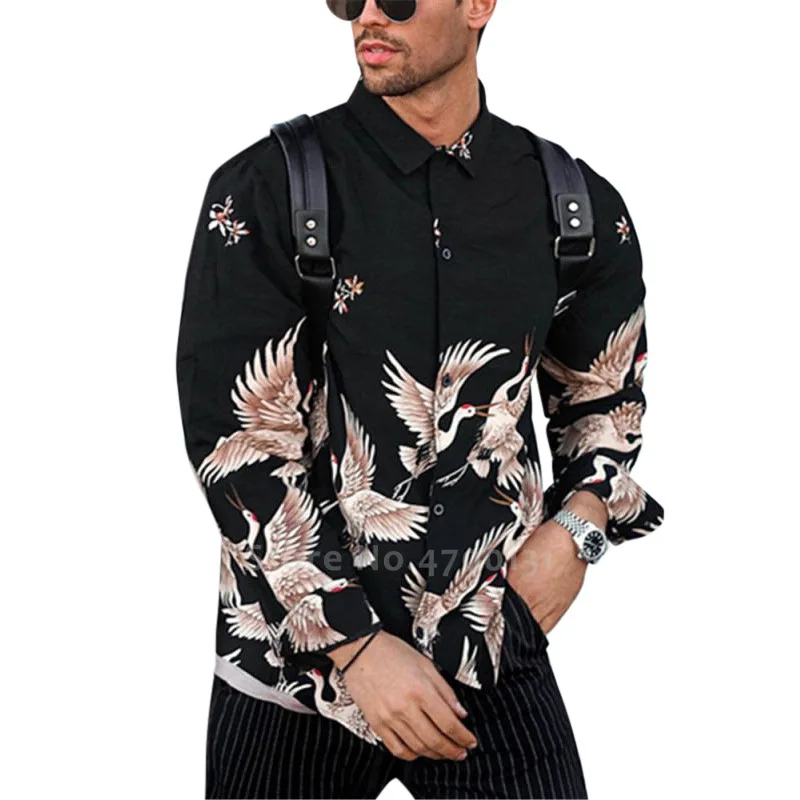 Футболка мужская в японском стиле Харадзюку кардиган с принтом журавлей модная