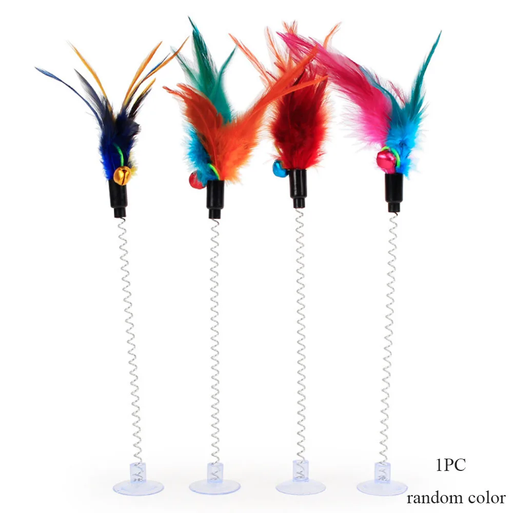 

Spring Pet Toy Elastic With Bell Spring Color Mouse And Feather Bottom Sucker Pet Cat Toy Product Cat Accessories Decoration