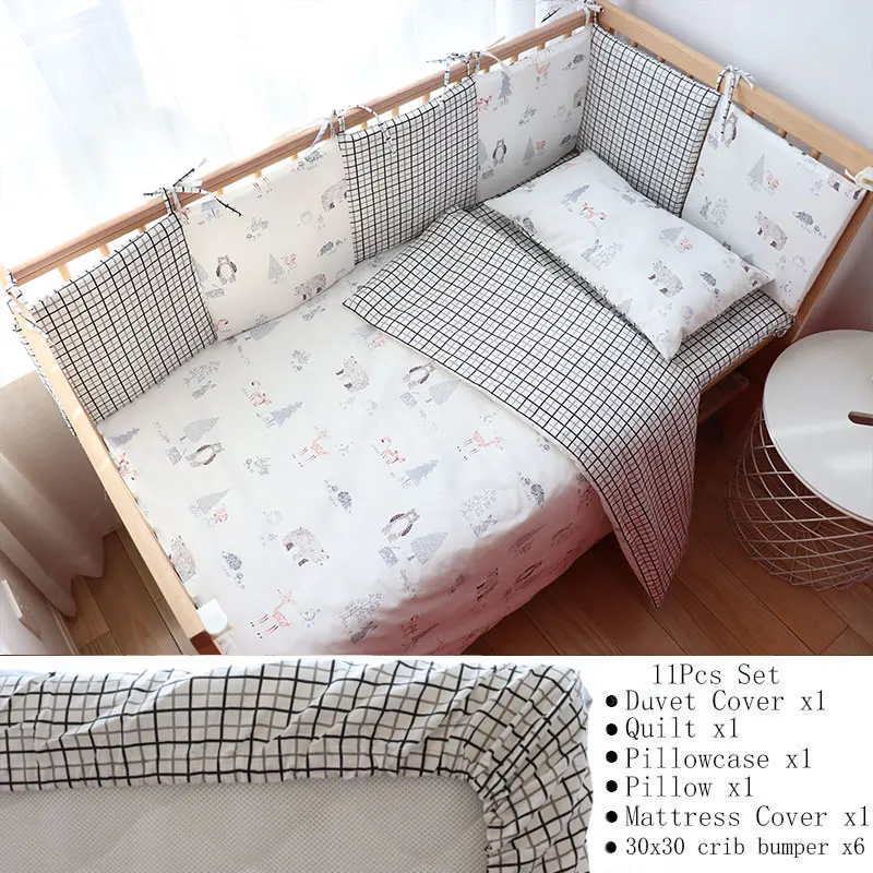 Baby Bedding Set For Boy Girl Nordic Cotton Baby Bed Linen For Newborns Kids Crib Bedding With Bumper Cot Kit Allow Custom Size - Цвет: ForestBear11 Cover