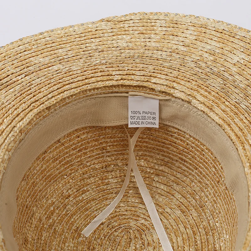 Соломенная шляпа с широкими полями и жемчугом Женская элегантная пляжная