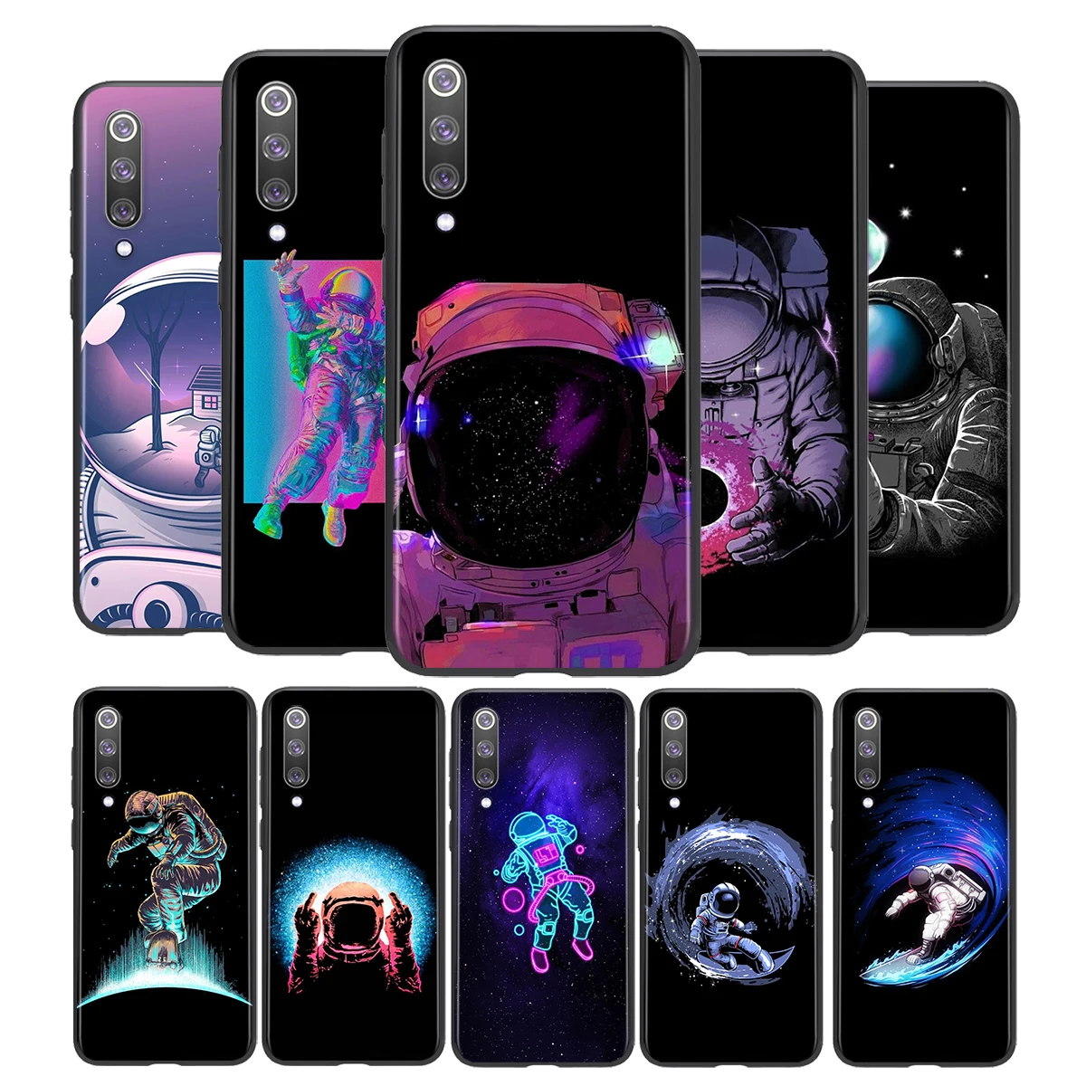 

Cartoon Astronaut Art For Xiaomi Mi 11i 11 10T 10 9T 9 A3 8 Lite CC9 SE Note10 Lite Ultra Pro Black Soft Phone Case