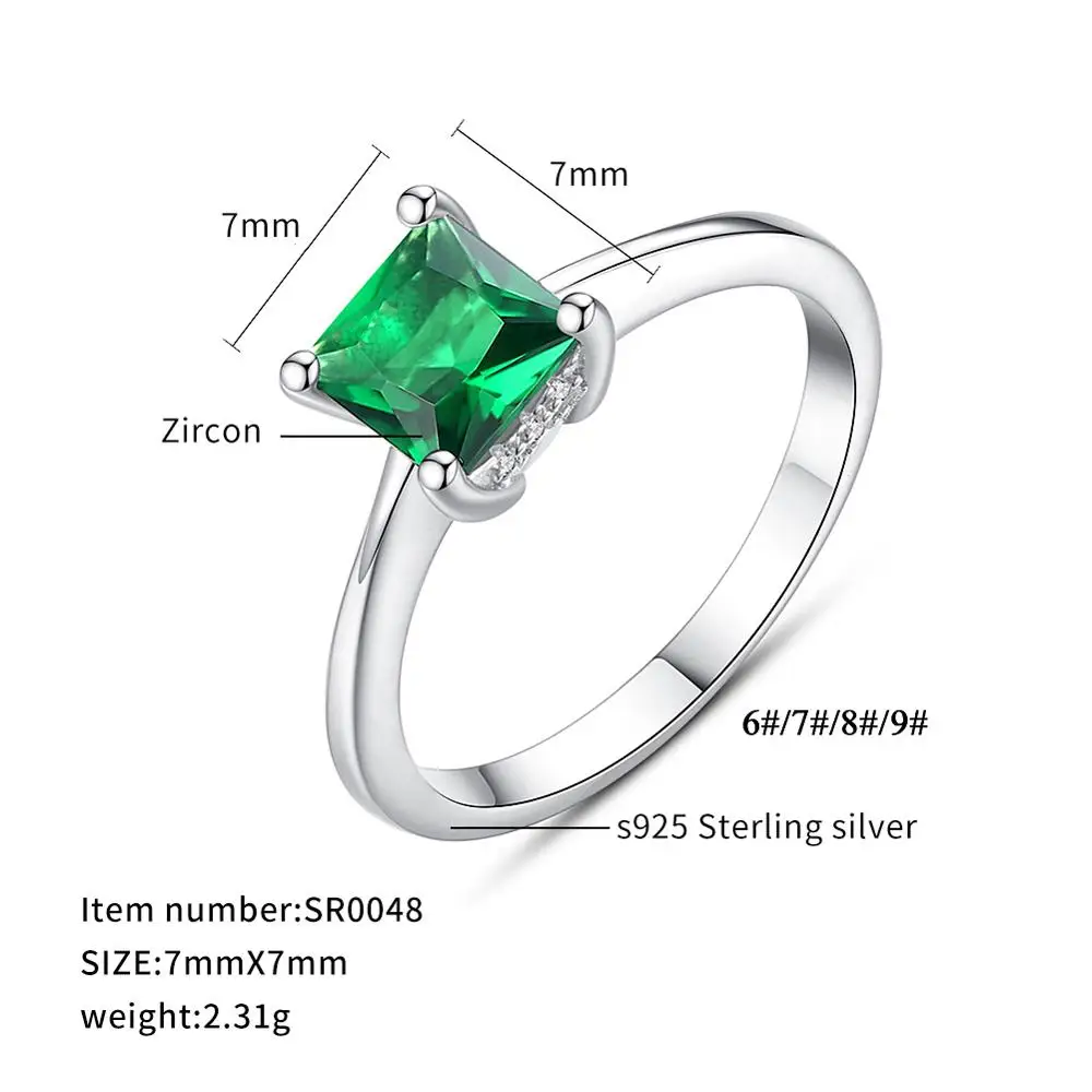 

Square Shape Emerald Green Rings Real 925 Sterling Silver Jewelry Wedding Engagement Rings Gift Rings Jewelry For Women