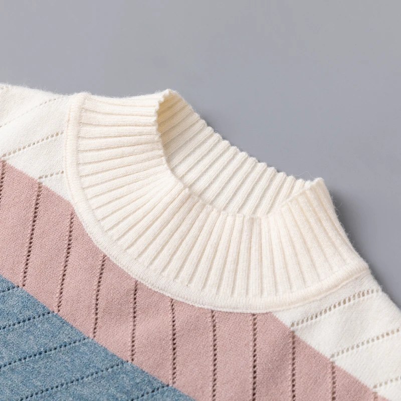 Свитер в радужную полоску контрастный вязаный пуловер 2019 водолазка с длинным