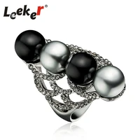 leeker luxury design personality 4 balls long rings for women silver color imitation gray pearl ring jewelry zd1 lk2